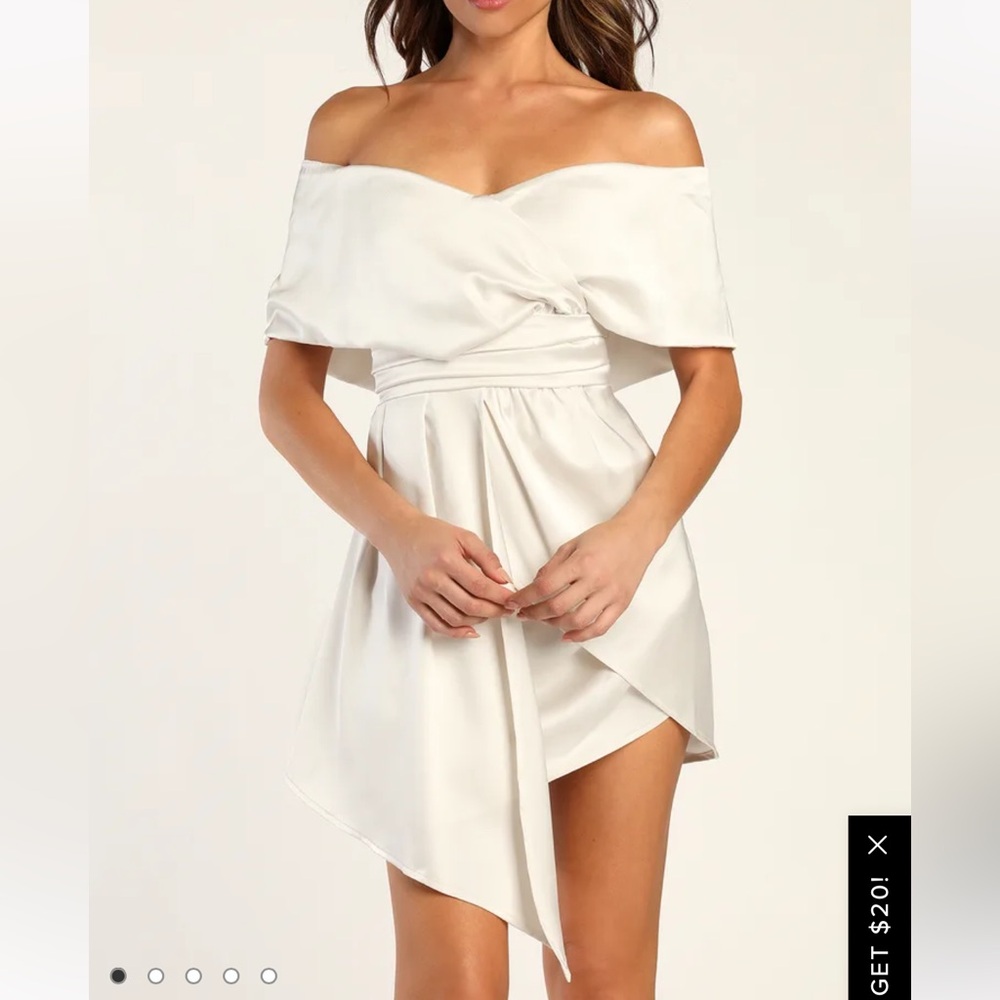 Satin Ivory Off the Shoulder Short Mini Dress